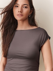 Black/Mink Short Sleeve Ruched Detail Jersey T-Shirt - Image 5 of 7