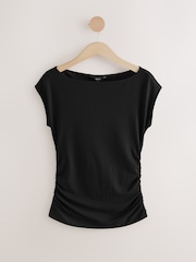 Black/Mink Short Sleeve Ruched Detail Jersey T-Shirt - Image 6 of 7