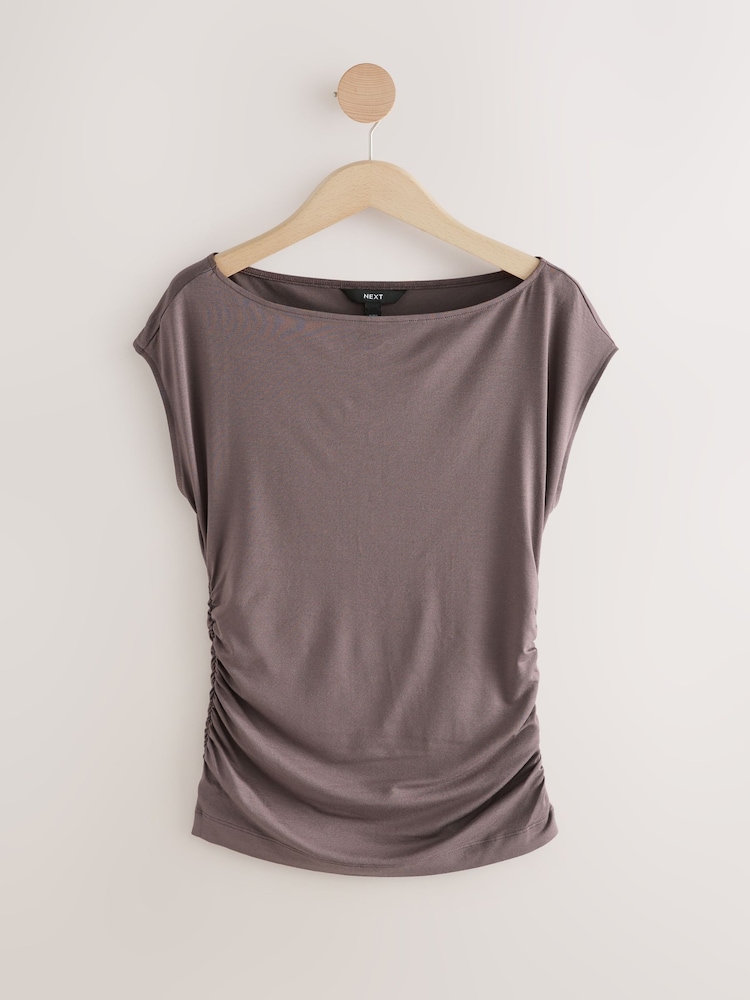 Black/Mink Short Sleeve Ruched Detail Jersey T-Shirt - Image 7 of 7