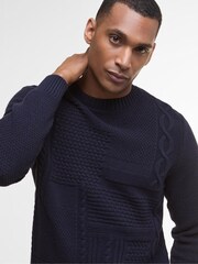 Barbour® Blue Casey Cable Crew Neck Sweater - Image 4 of 7