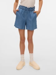 VERO MODA Blue High Rise Lightweight Denim Frill Shorts - Image 1 of 5