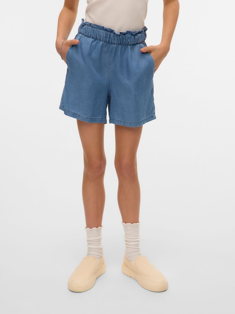 VERO MODA Blue High Rise Lightweight Denim Frill Shorts - Image 1 of 5