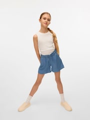 VERO MODA Blue High Rise Lightweight Denim Frill Shorts - Image 2 of 5