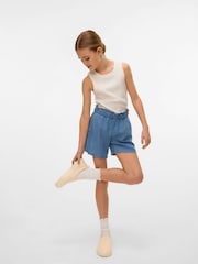 VERO MODA Blue High Rise Lightweight Denim Frill Shorts - Image 3 of 5