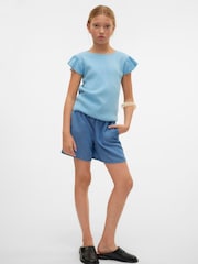 VERO MODA Blue High Rise Lightweight Denim Frill Shorts - Image 5 of 5