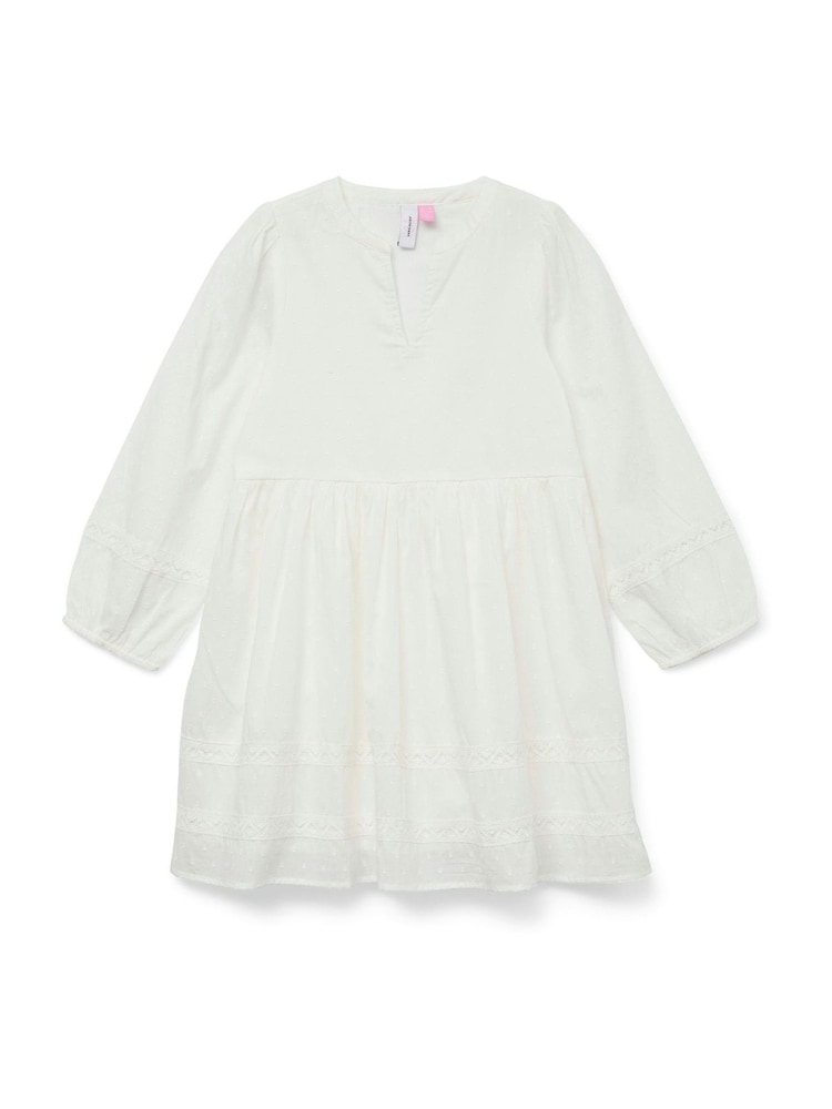 VERO MODA White Long Sleeved Lace Detail 100% Organic Cotton Woven Mini Dress - Image 4 of 4