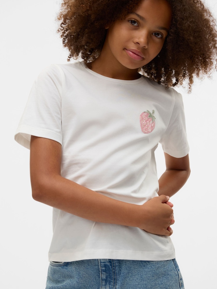 VERO MODA White Girls Short Sleeve Sequin Jersey Top - Image 1 of 2