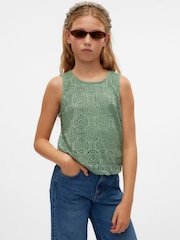 VERO MODA Green Girls Sleeveless Lace Jersey Tank Top - Image 1 of 2