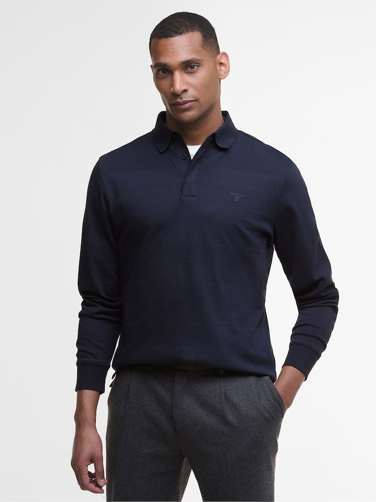 Barbour® Navy Waketown Tailored Longsleeve Polo Shirt - Image 1 of 6