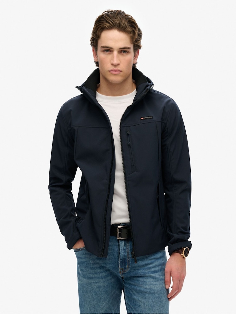 Superdry Blue Hooded Soft Shell Trekker Jacket - Image 1 of 5