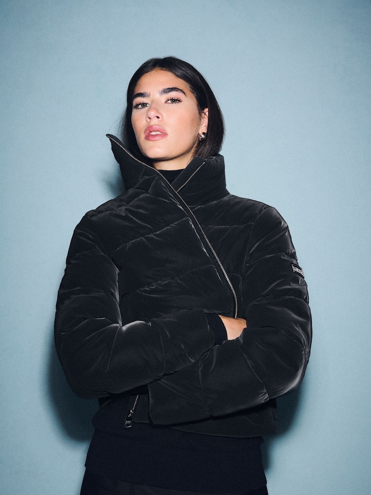 Barbour® International Black Faux Velvet Puffer Jacket - Image 2 of 11