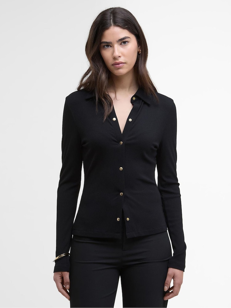 Barbour® International Chloe Ribbed Black Top - Image 1 of 7 Barbour® International Chloe Ribbed Black Top - Image 1 of 7