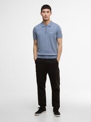 Barbour® International Blue Mouline Knitted Polo Shirt - Image 2 of 7