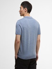 Barbour® International Blue Mouline Knitted Polo Shirt - Image 3 of 7
