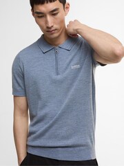 Barbour® International Blue Mouline Knitted Polo Shirt - Image 4 of 7