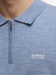 Barbour® International Blue Mouline Knitted Polo Shirt - Image 5 of 7