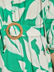 Sosandar Green Petite Floral Print Rattan Belted Dress - Image 5 of 5