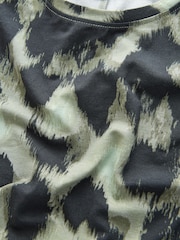 Khaki Green Animal Print Jersey A-line Long Sleeve Maxi Dress - Image 2 of 3