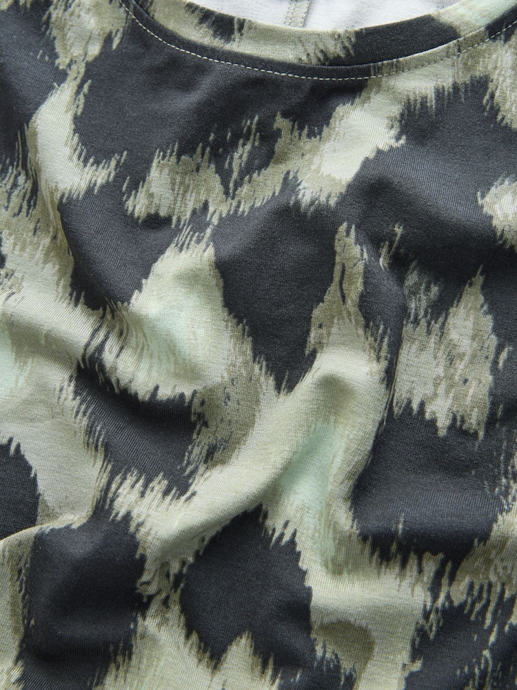 Khaki Green Animal Print Jersey A-line Long Sleeve Maxi Dress - Image 2 of 3