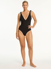 Sea Level Black Babylon Bow Tie Longline Scoop Back One Piece Swimsuit - Image 1 of 5