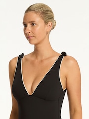 Sea Level Black Babylon Bow Tie Longline Scoop Back One Piece Swimsuit - Image 4 of 5