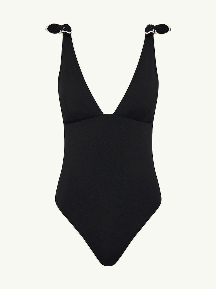 Sea Level Black Babylon Bow Tie Longline Scoop Back One Piece Swimsuit - Image 5 of 5