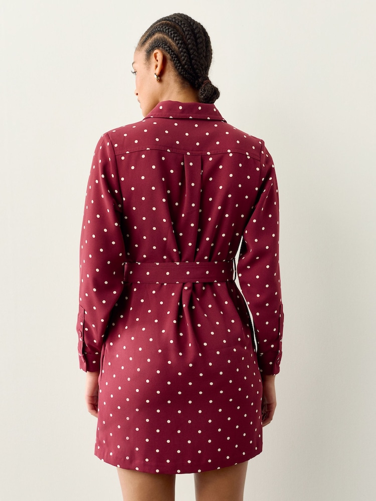 Buy Burgundy Red Spot Mini Long Sleeve Tie Waist Shirt Dress from Next USA