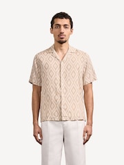 Frescobol Carioca Natural Angra Raffia Print Roberto Linen Short Sleeve Shirt - Image 1 of 1