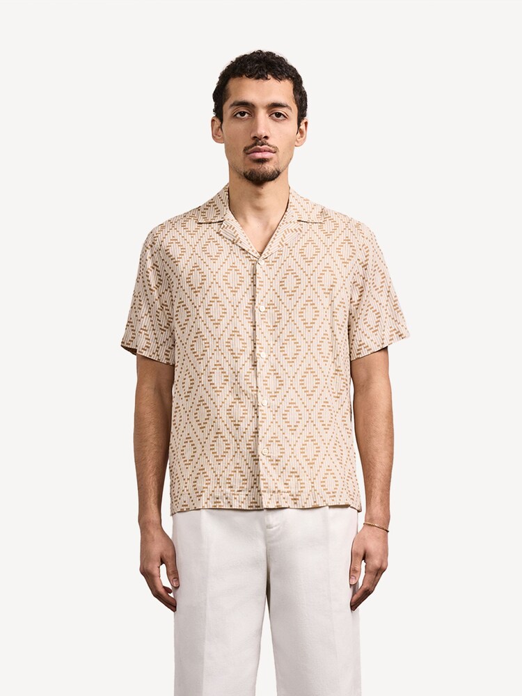 Frescobol Carioca Natural Angra Raffia Print Roberto Linen Short Sleeve Shirt - Image 1 of 1