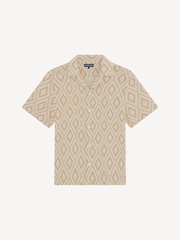 Frescobol Carioca Natural Angra Raffia Print Roberto Linen Short Sleeve Shirt - Image 3 of 4