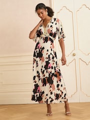 Love & Roses Neutral Sequin Angel Sleeve Midi Dress - Image 1 of 4