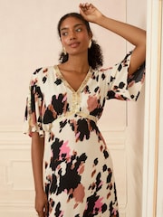 Love & Roses Neutral Sequin Angel Sleeve Midi Dress - Image 2 of 4