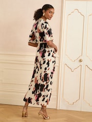 Love & Roses Neutral Sequin Angel Sleeve Midi Dress - Image 3 of 4
