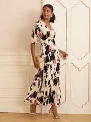Love & Roses Neutral Sequin Angel Sleeve Midi Dress - Image 4 of 4