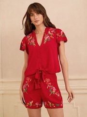 Love & Roses Red Parrot Embroidered Tropical Beach Shorts - Image 2 of 4