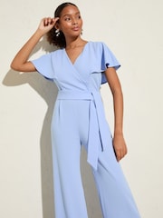 Friends Like These Pale Blue Short Frill Sleeve Scuba Wrap Jumpsuit - Image 2 of 4