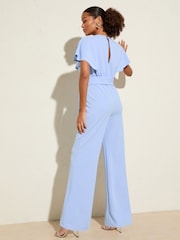 Friends Like These Pale Blue Short Frill Sleeve Scuba Wrap Jumpsuit - Image 4 of 4
