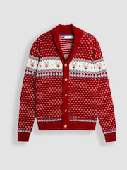 JoJo Maman Bébé Red Men's Reindeer Fairisle Knitted Cardigan - Image 1 of 3