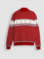 JoJo Maman Bébé Red Men's Reindeer Fairisle Knitted Cardigan - Image 2 of 3