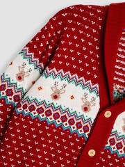JoJo Maman Bébé Red Men's Reindeer Fairisle Knitted Cardigan - Image 3 of 3