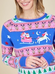JoJo Maman Bébé Pink Women's Santa & Unicorn Jumper - Image 3 of 3