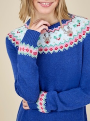 JoJo Maman Bébé Blue Women's Reindeer Fairisle Jumper - Image 3 of 3