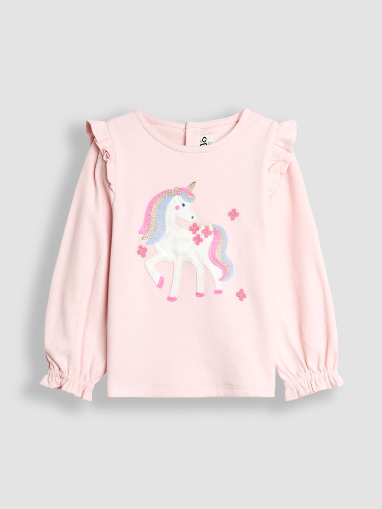 JoJo Maman Bébé Pink Fairy Frill Sleeve Top & Rainbow Tulle Skirt Set - Image 2 of 7