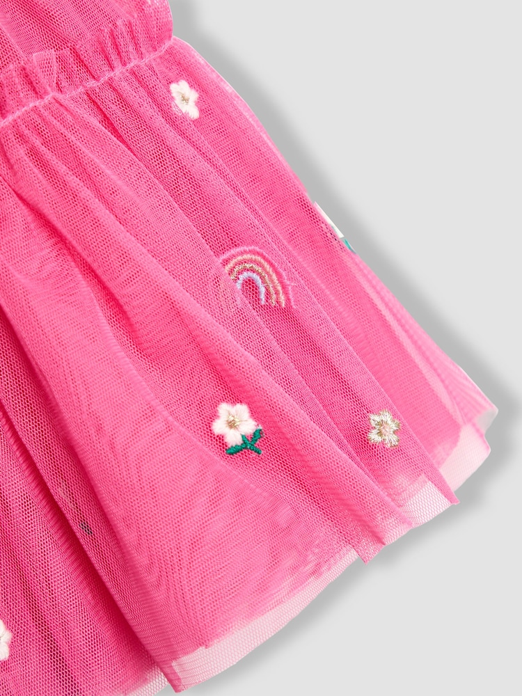 JoJo Maman Bébé Pink Fairy Frill Sleeve Top & Rainbow Tulle Skirt Set - Image 7 of 7