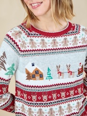 JoJo Maman Bébé Burgundy Women's Christmas Scene Fairisle Jumper - Image 4 of 4
