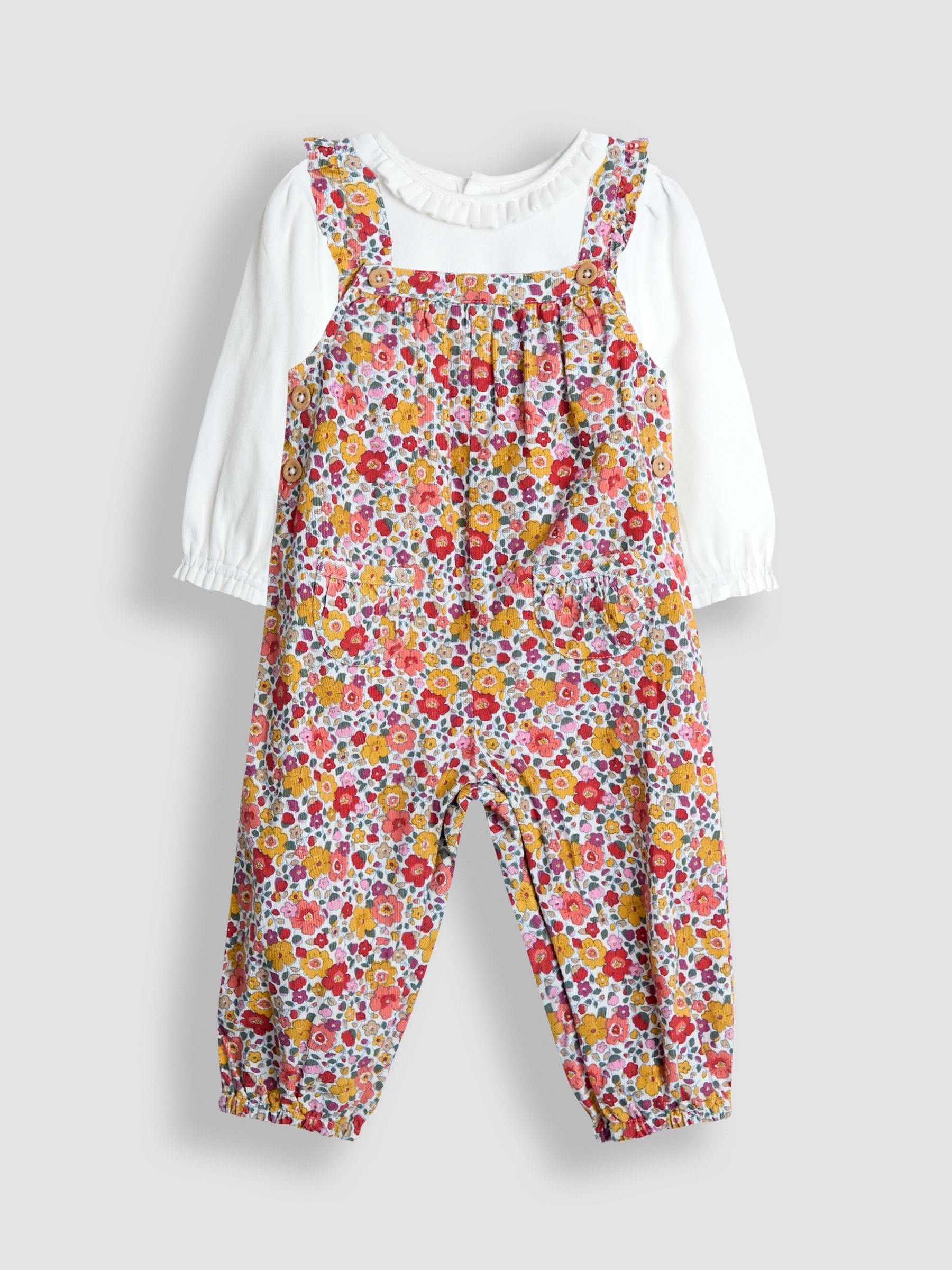 JoJo Maman Bébé Orange Cord Dungaree & Top Set