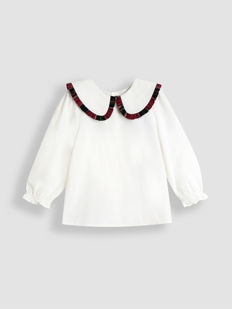 JoJo Maman Bébé Red Frill Collar Blouse & Velvet Skirt Set - Image 2 of 7
