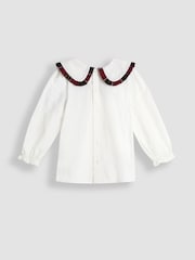 JoJo Maman Bébé Red Frill Collar Blouse & Velvet Skirt Set - Image 3 of 7