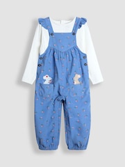 JoJo Maman Bébé Blue Appliqué Cord Dungarees & Top Set - Image 1 of 7