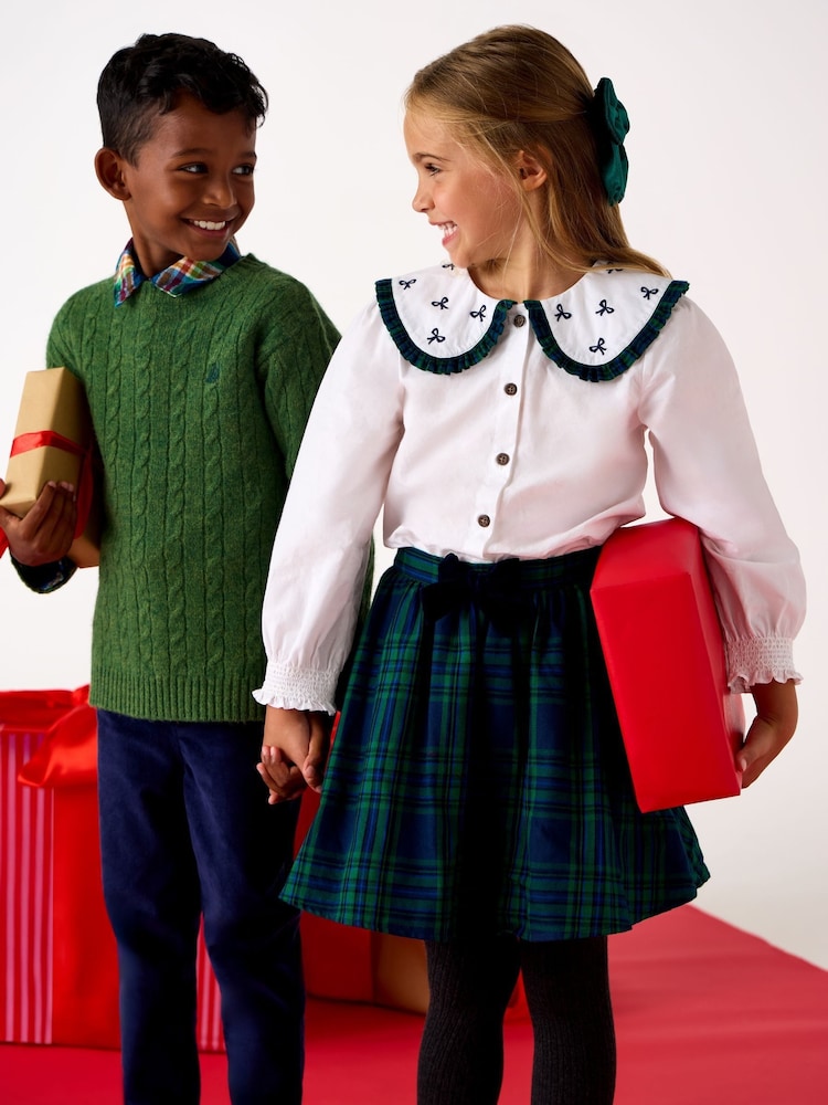 JoJo Maman Bébé Green Blouse & Tartan Skirt Set - Image 5 of 5